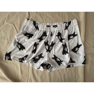 UR Of Love Women XS Shorts French Bulldog Print White Black Elastic Waist Lounge